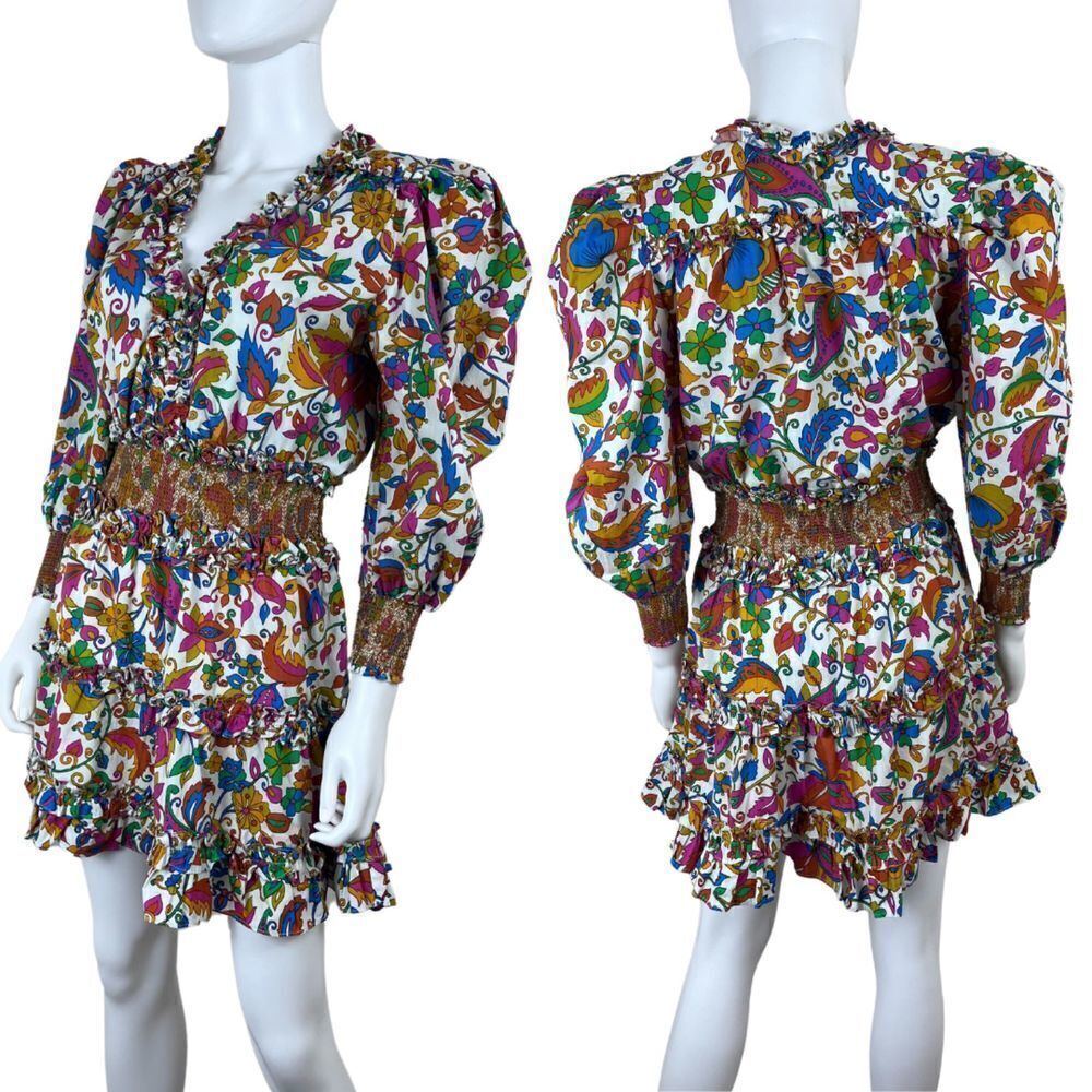 House Of Harlow 1960 Size M Cotton Smocked Tier Ruffle Paisley Floral NEW Dress